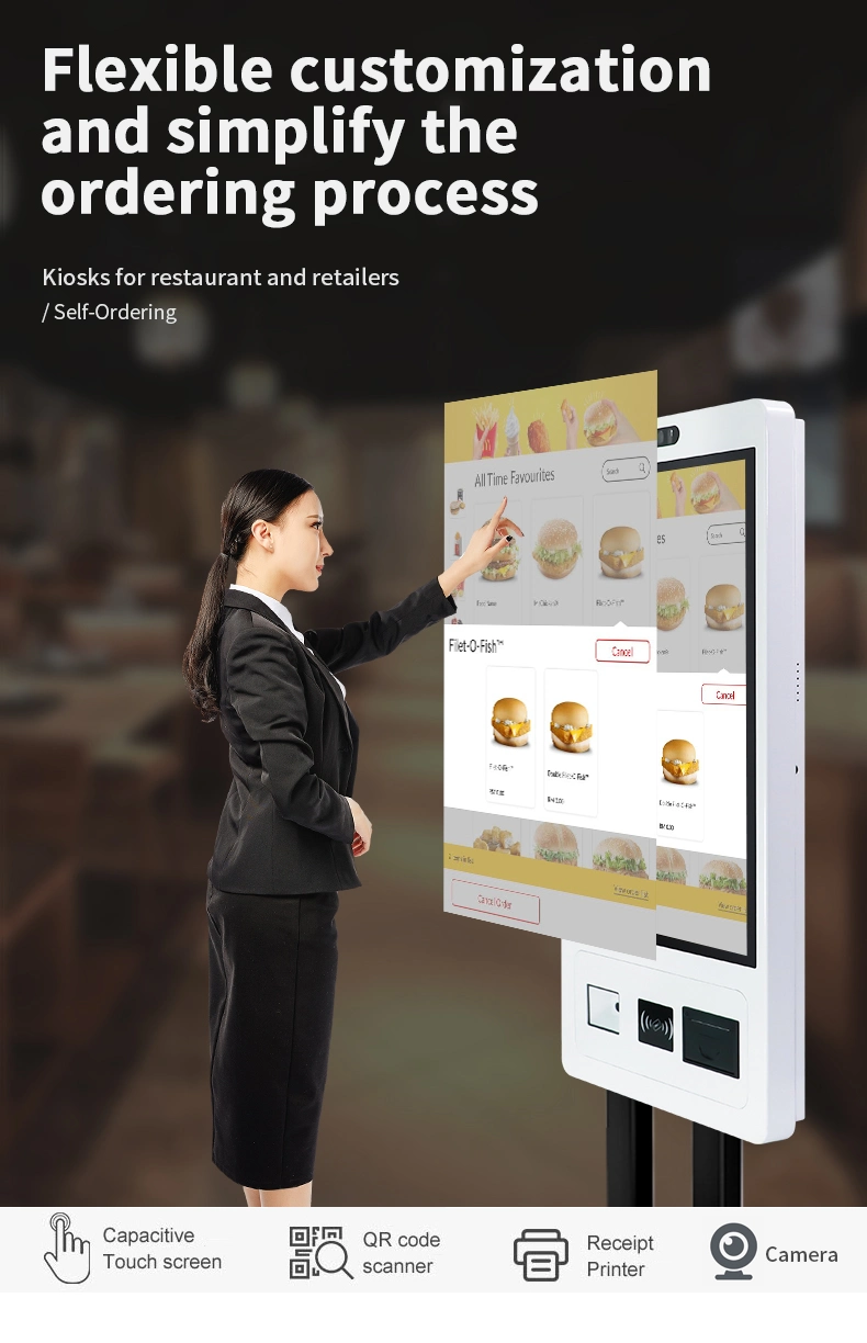 Custom 21.5 Inch Fast Food Ordering Touch Screen Self Service Kiosk for Restaurant