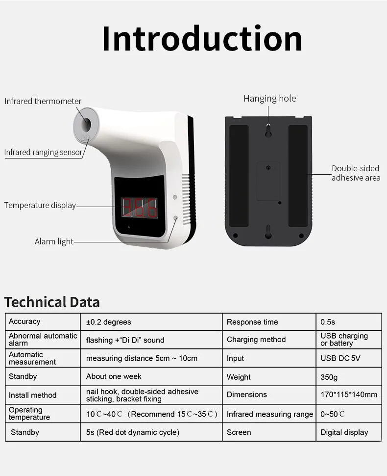 Access Control Gate Systems Human Body Temperature Sensor Detection Infrared Thermometer Face Recognition Device