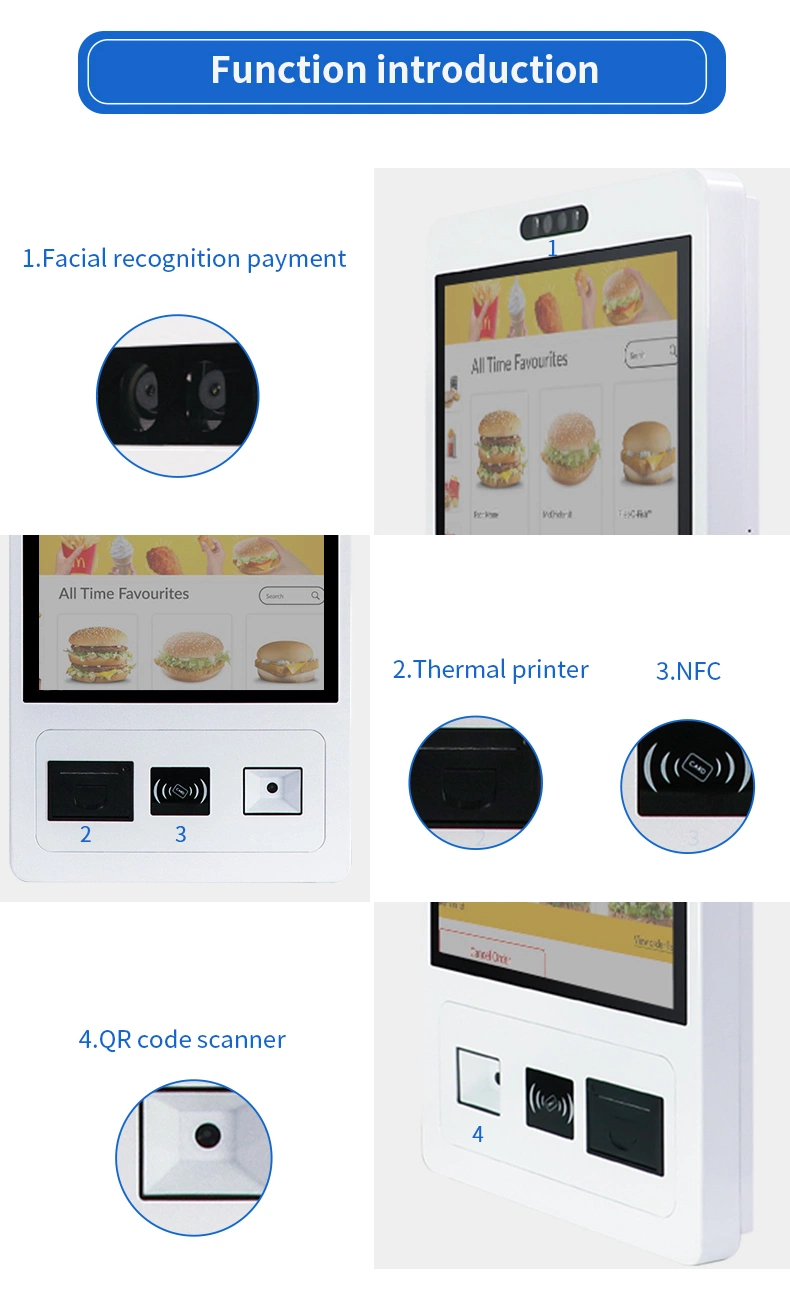 Custom 21.5 Inch Fast Food Ordering Touch Screen Self Service Kiosk for Restaurant