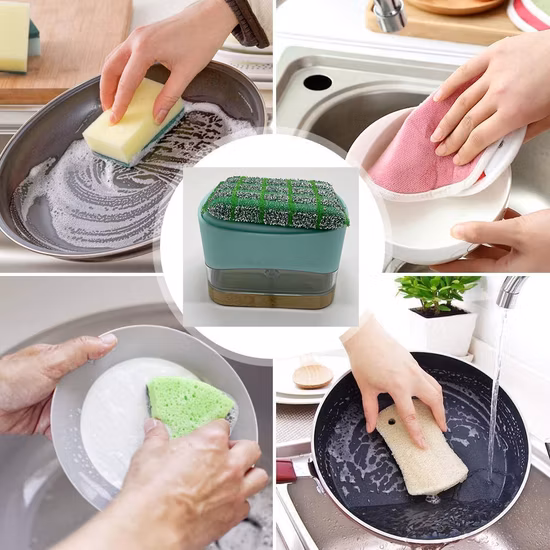 Дозатор мыла, Дозатор мыла для посуды для кухни, Держатель губки Дозатор мыла для мытья посуды в раковине